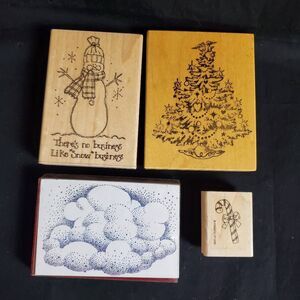 Stampin’ Up! Christmas Rubber Stamp Lot – Set of 4 Retired Wood-Mounted Holiday